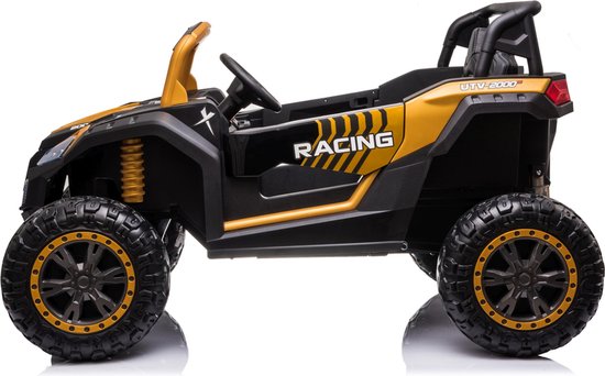 Yellow and black Stinger Buggy XL 24V 4x4 two-seater kids ride-on car with rugged tires and sporty design