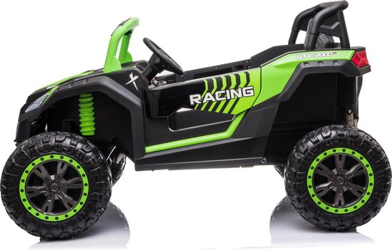 Green Stinger Buggy XL 24V 4x4 two-seater ride-on car with EVA wheels and off-road suspension for kids.