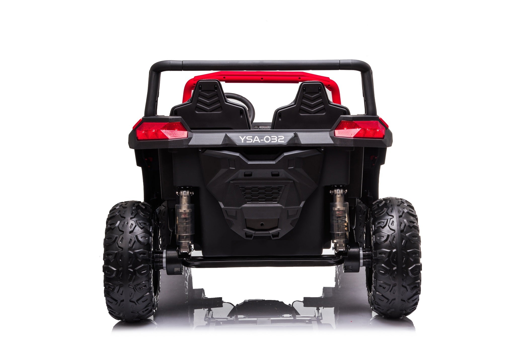 Rear view of the Stinger Buggy XL 24V 4x4 kids ride-on car showing dual seats and rugged off-road tires.