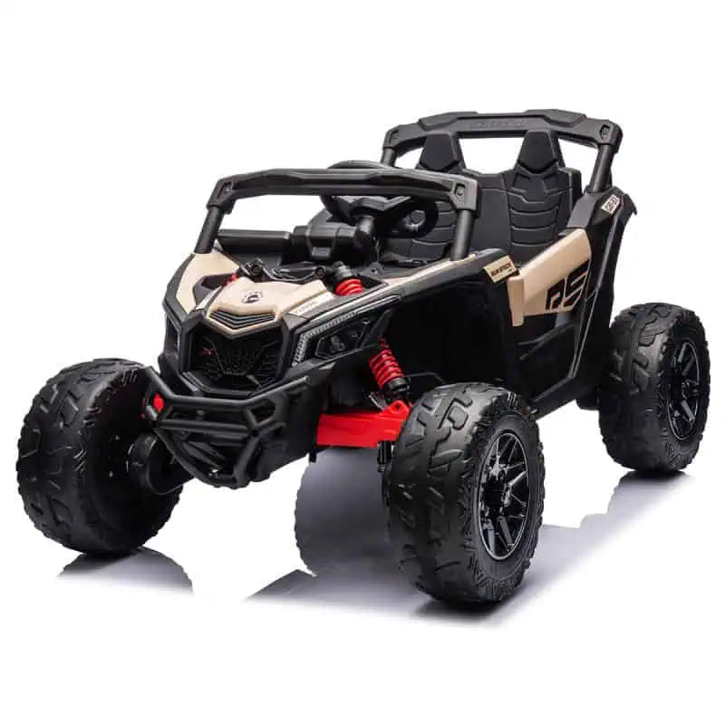 Black Licensed Can-Am Maverick 24V Kids Ride-On UTV with rugged tires and single seat for ages 3 to 8 years