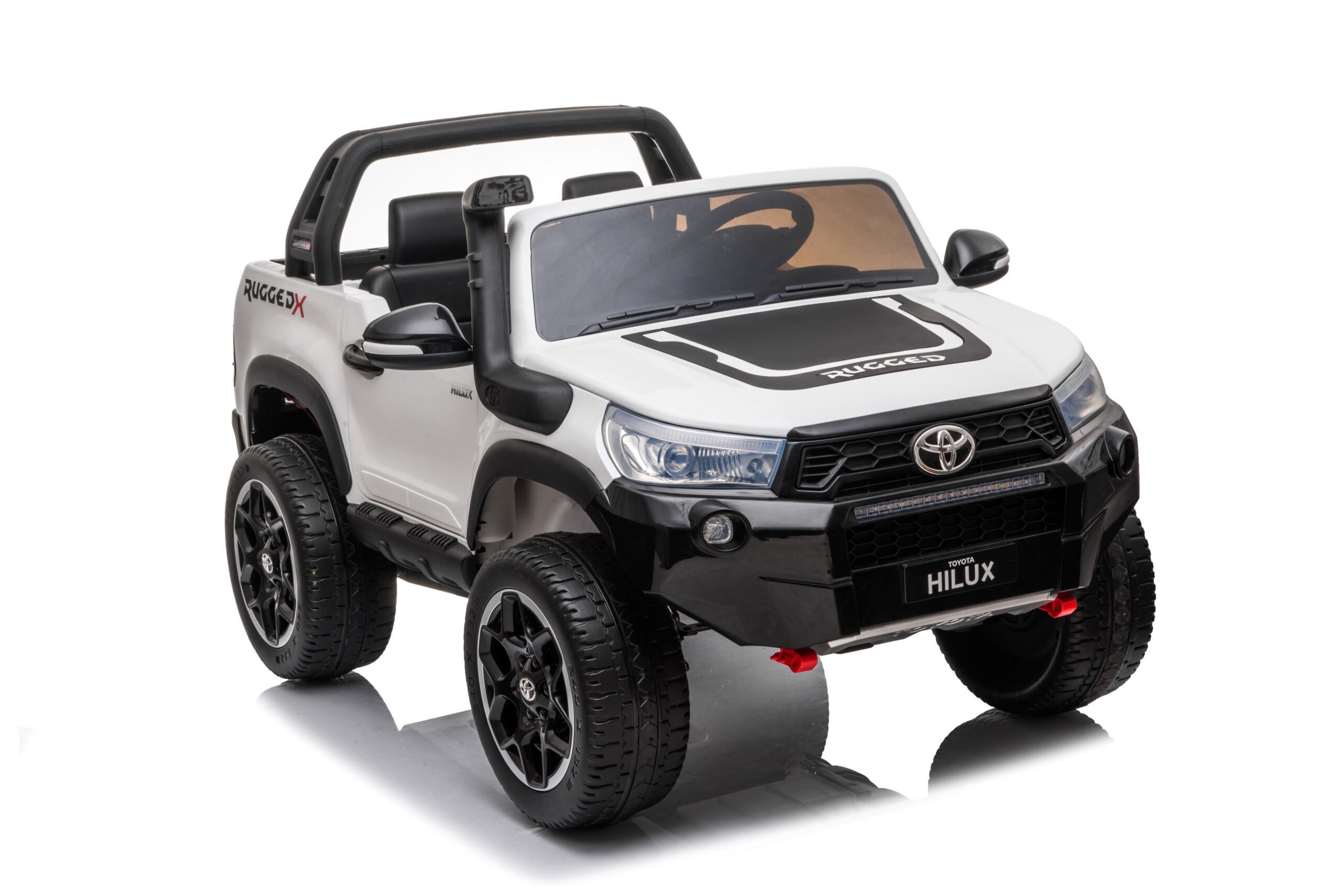 White Licensed Toyota Hilux Rugged 24V 2-Seater Kids Ride-On Car with realistic details and off-road tires