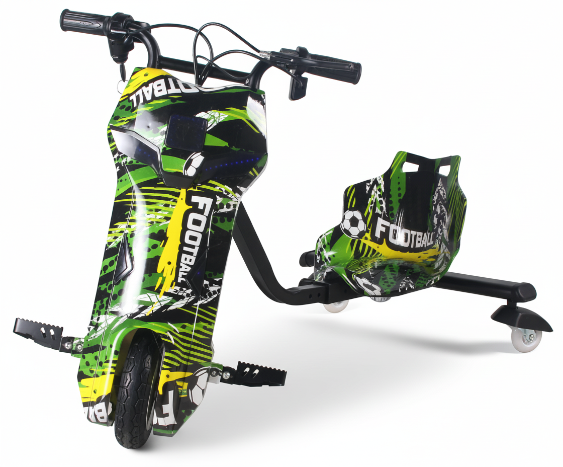 36V Kids Drift Trike – Green Football Ride-On Electric Drifting Kart with Lights