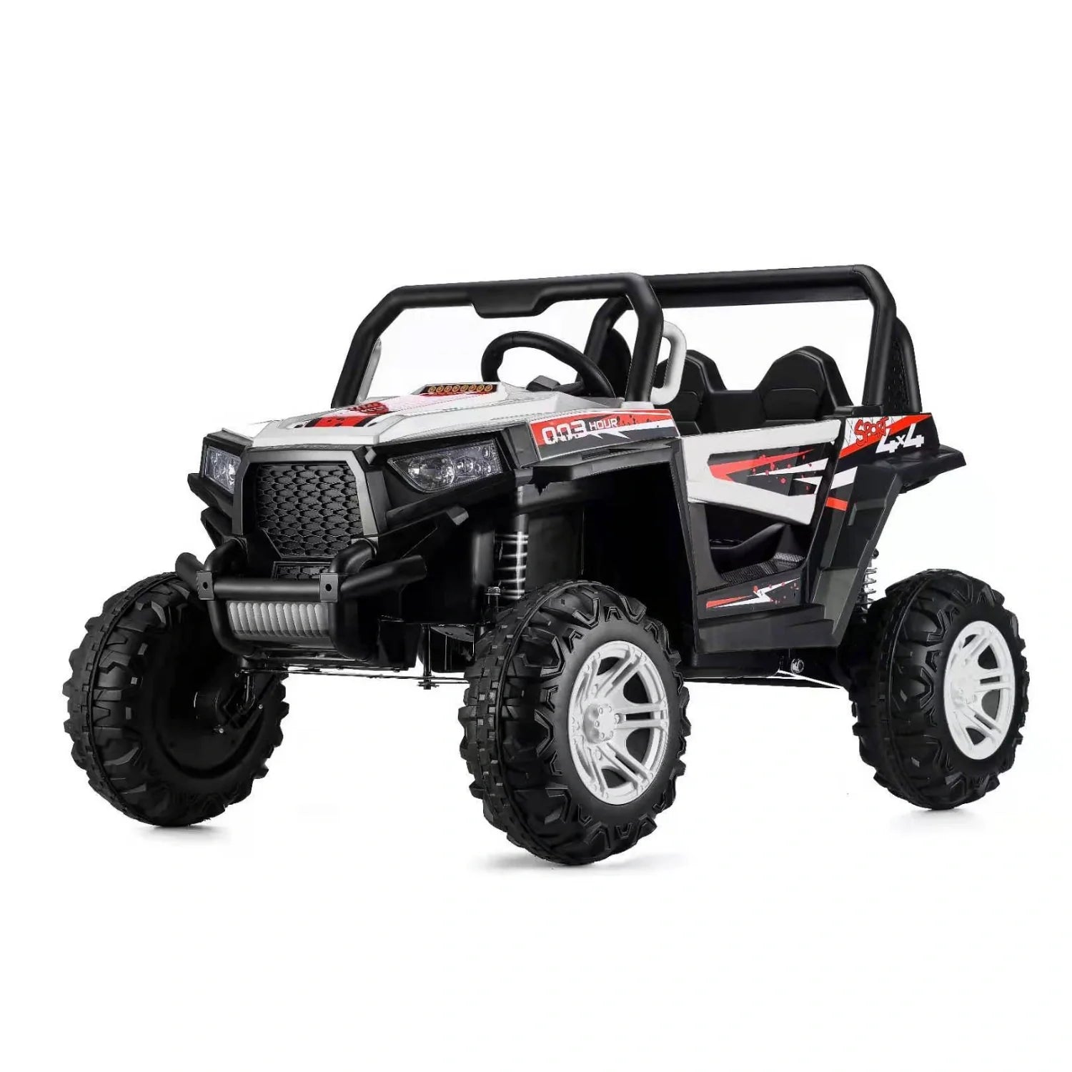12V Kids 4x4 Electric Ride-On Buggy – Single Seat Jeep-Style Off-Road Car in White