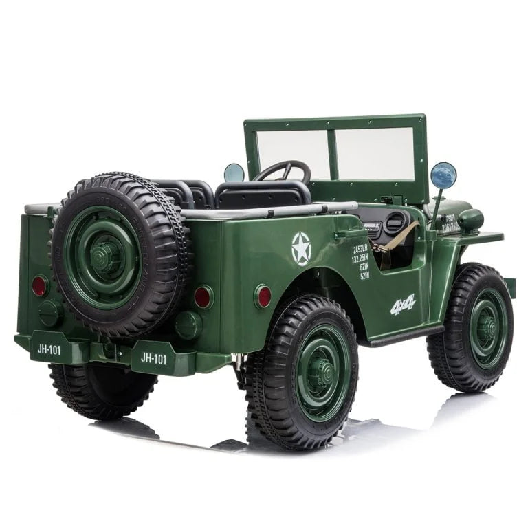 24V Willys Jeep 3-Seater Kids Ride-On Car 4WD Electric Military Style – Green