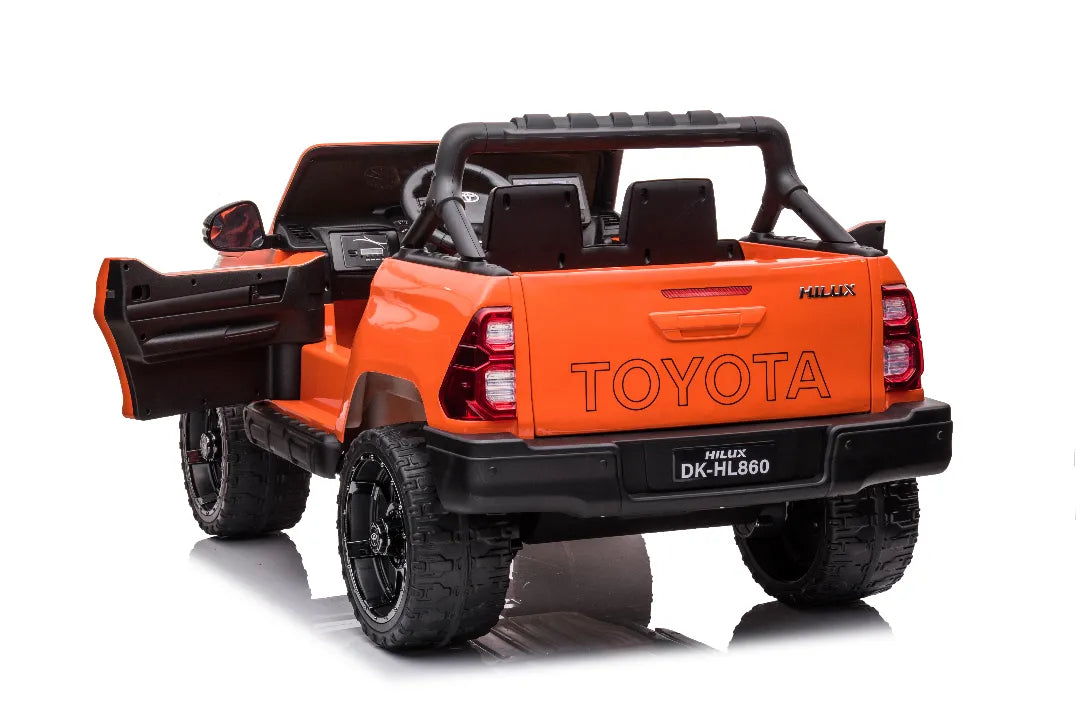 24V Toyota Hilux SR5 Kids 2-Seater Ride-On Ute – Orange Electric Car with Leather Seat