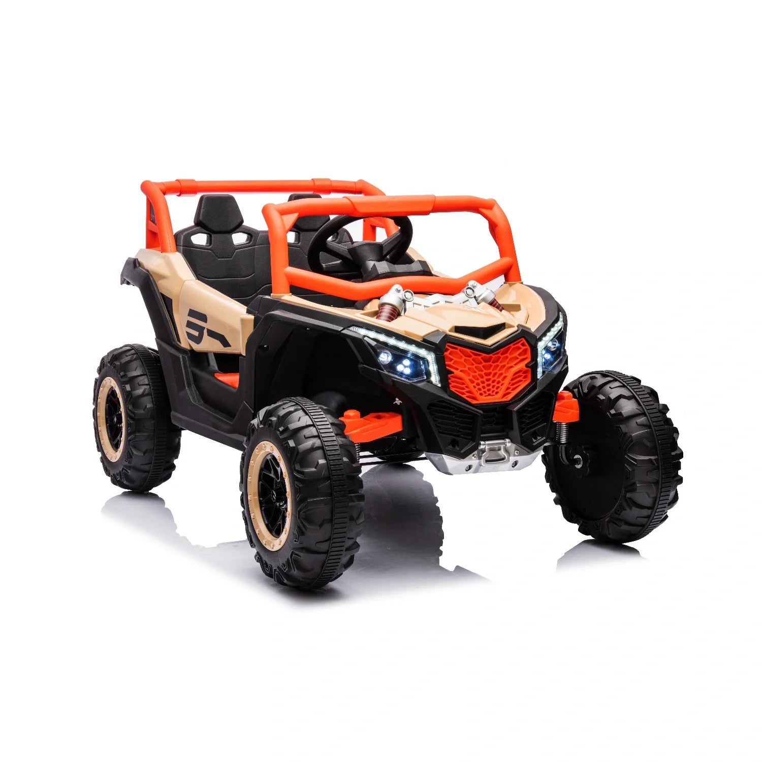 24V Kids Electric Buggy – Khaki 4WD Single-Seater Off-Road Ride-On Car