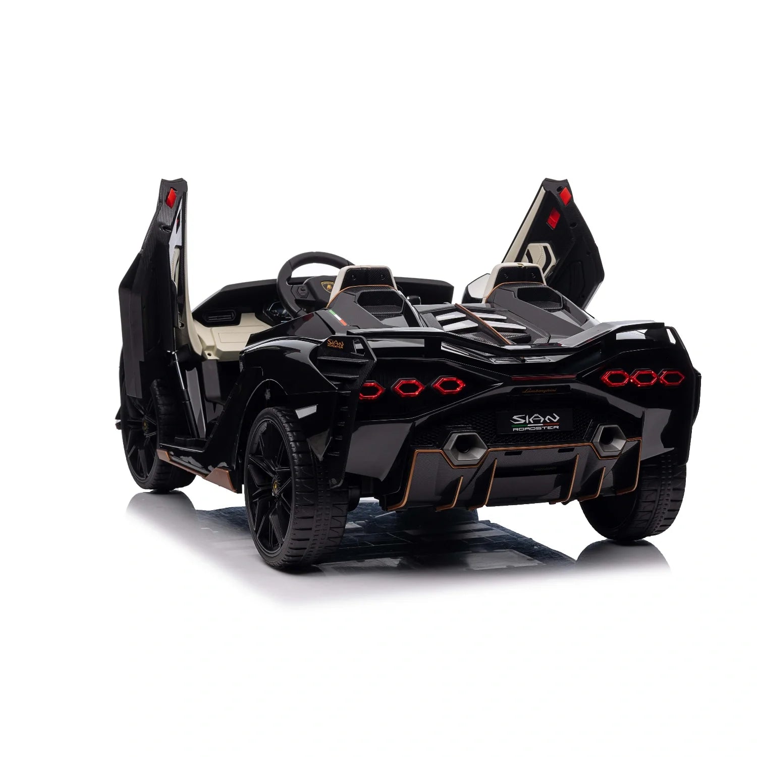 24V Lamborghini Sian Roadster – Black Dual-Motor Kids Supercar Ride-On Black
