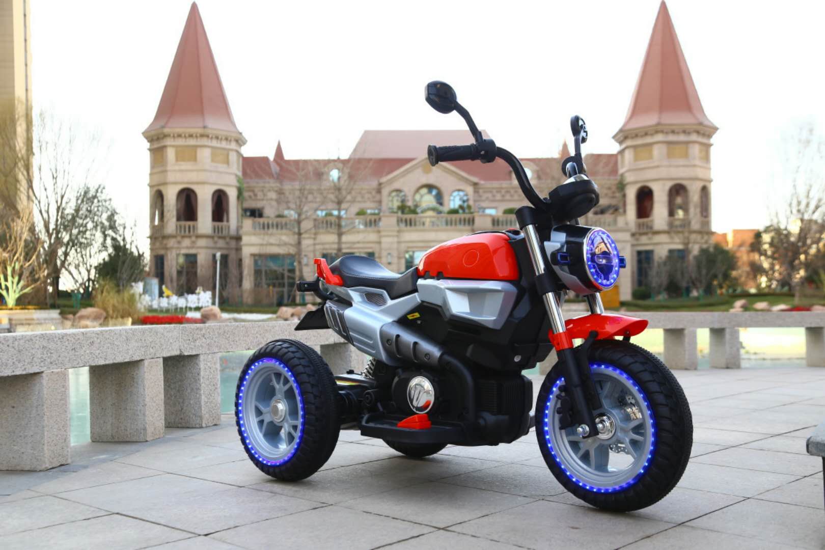 12V Kids Ride-On Motorcycle with Lights & Charger – Electric Bike Red