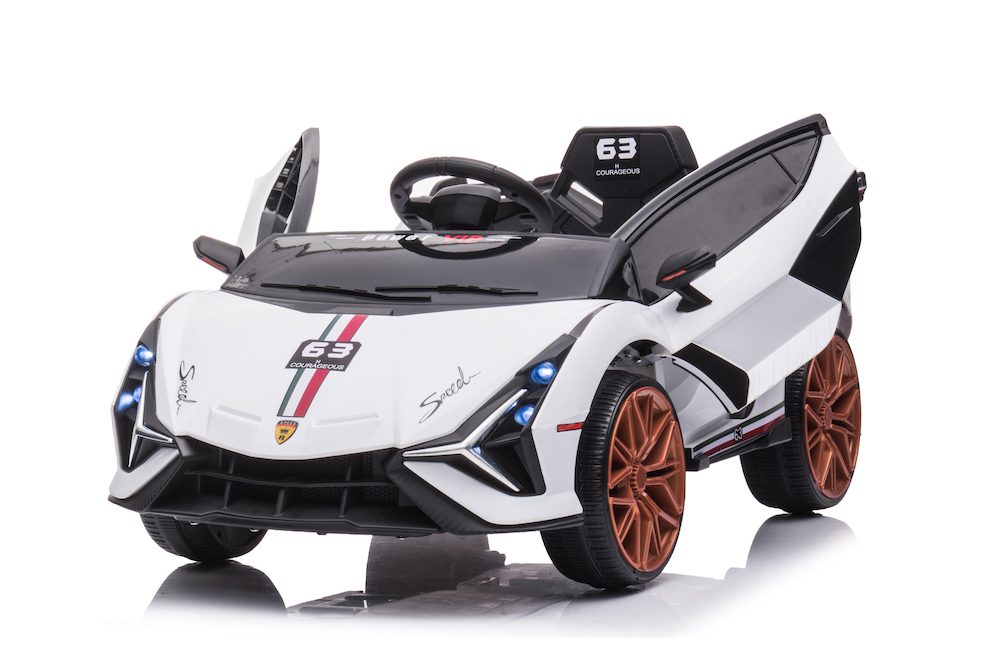 12V White Lamborghini-Inspired Kids Ride-On Car – Single Seat