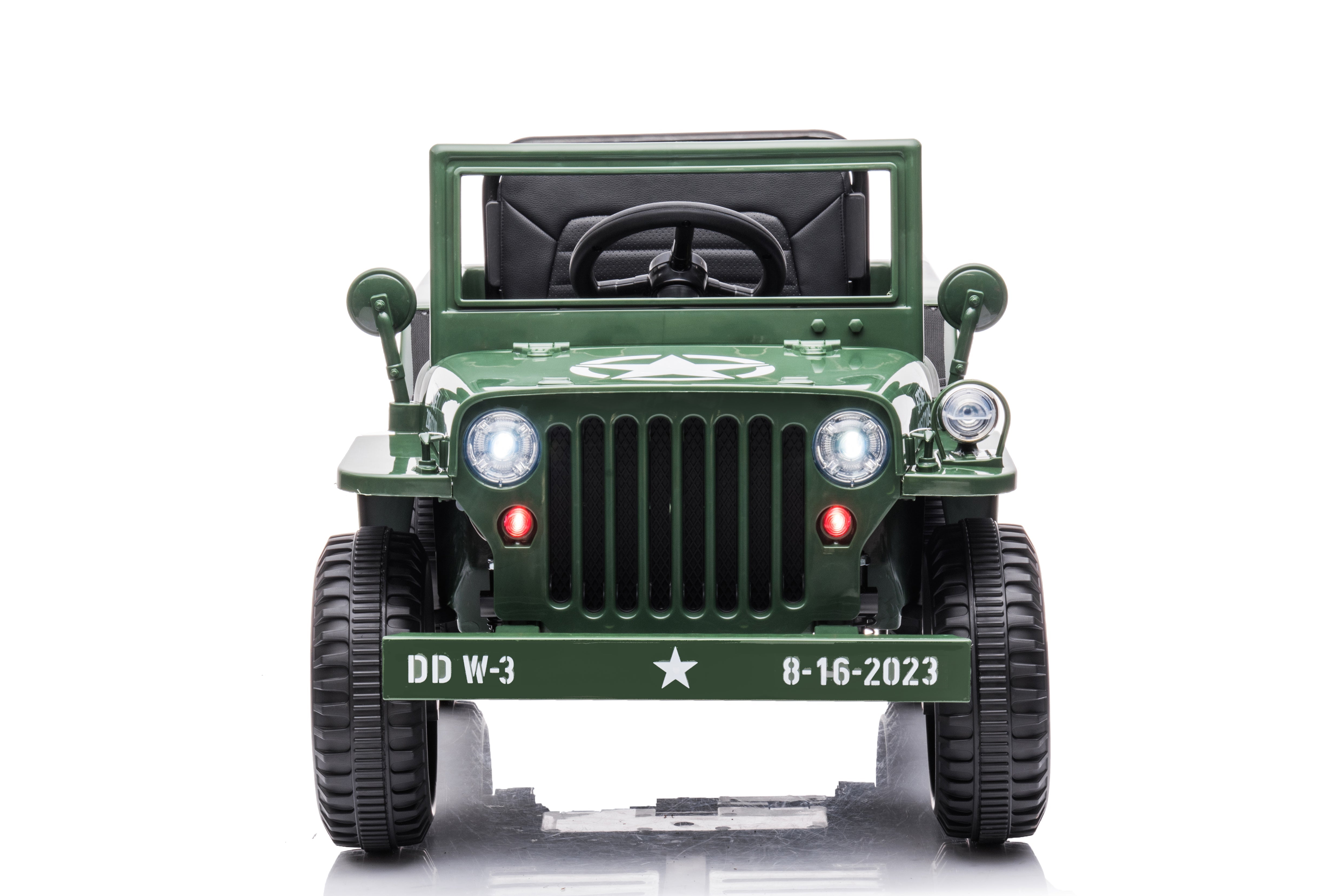 12V Kids Army Jeep Willy Ride-On Car 4×4 Electric Single Seater – Green