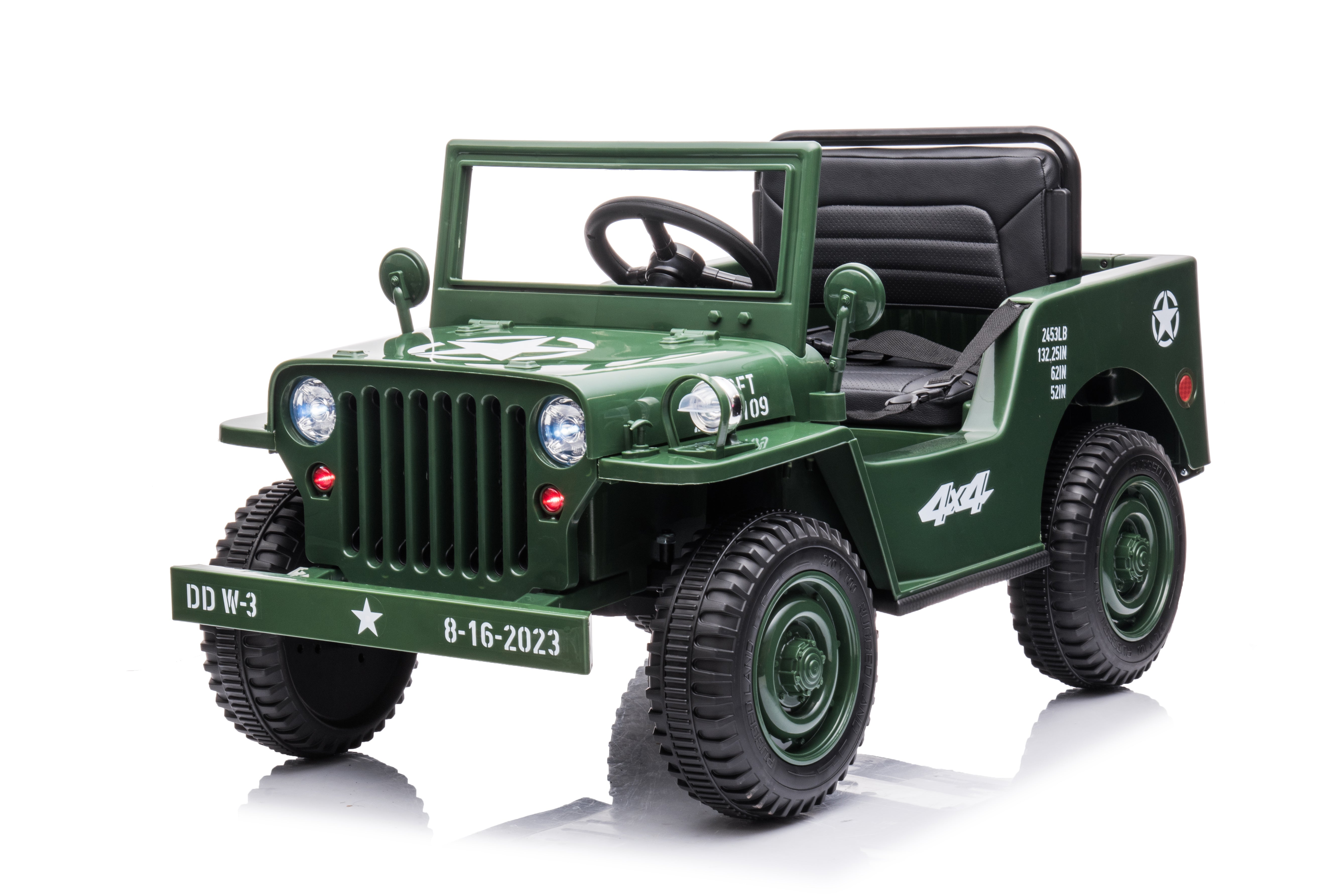 12V Kids Army Jeep Willy Ride-On Car 4×4 Electric Single Seater – Green