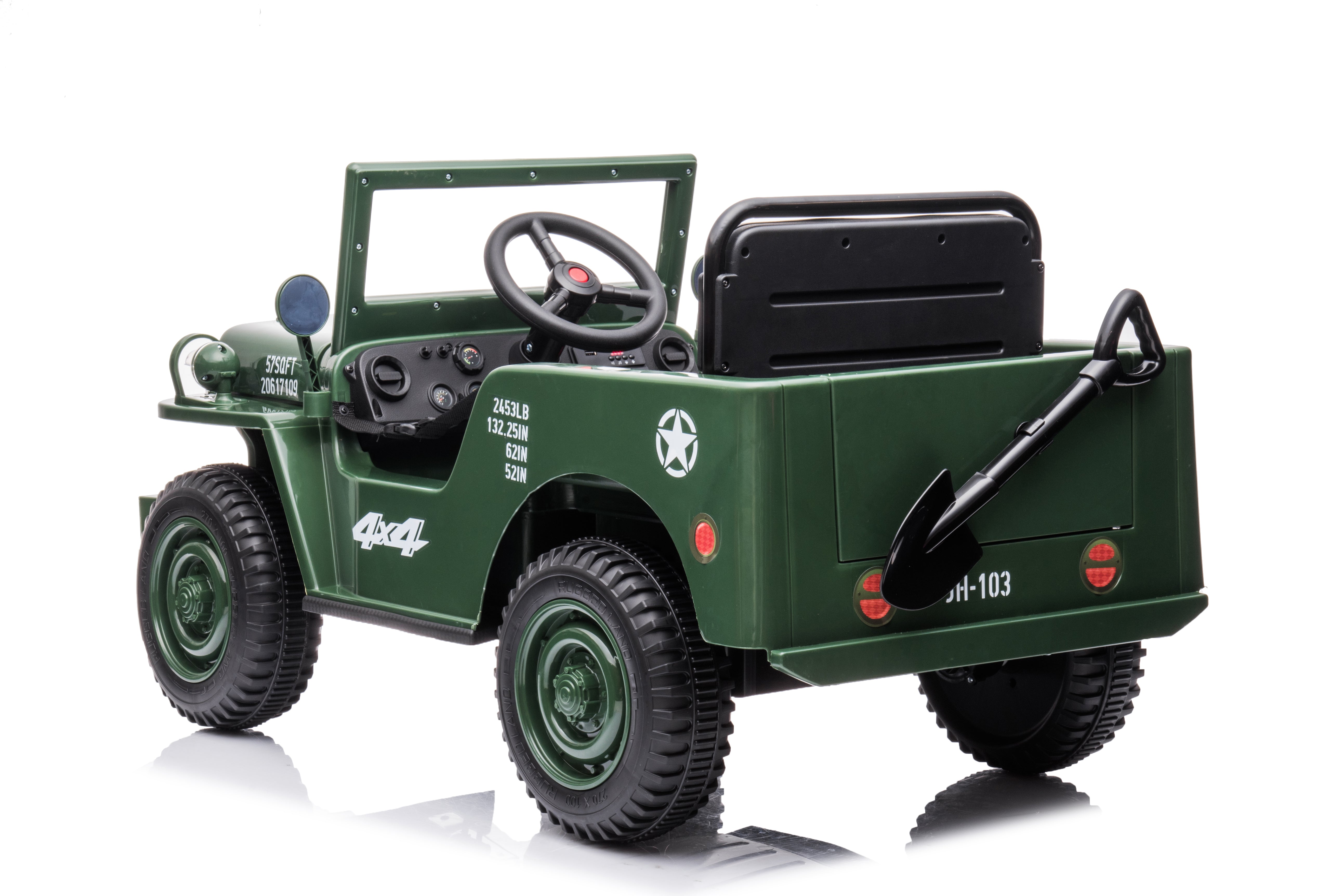 12V Kids Army Jeep Willy Ride-On Car 4×4 Electric Single Seater – Green