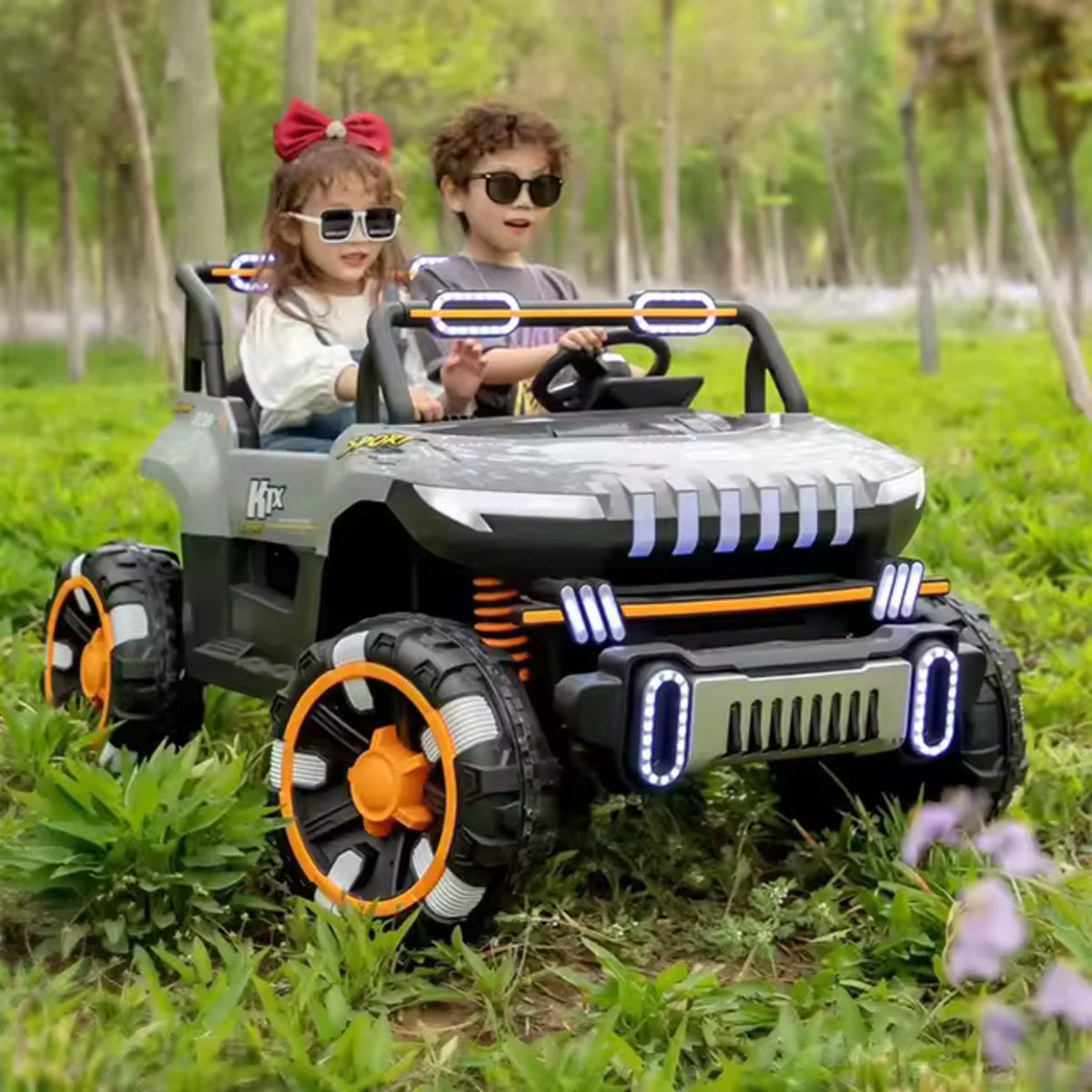 24V Kids UTV Ride-On Buggy 2-Seater 4WD Electric Car with Bluetooth – Grey