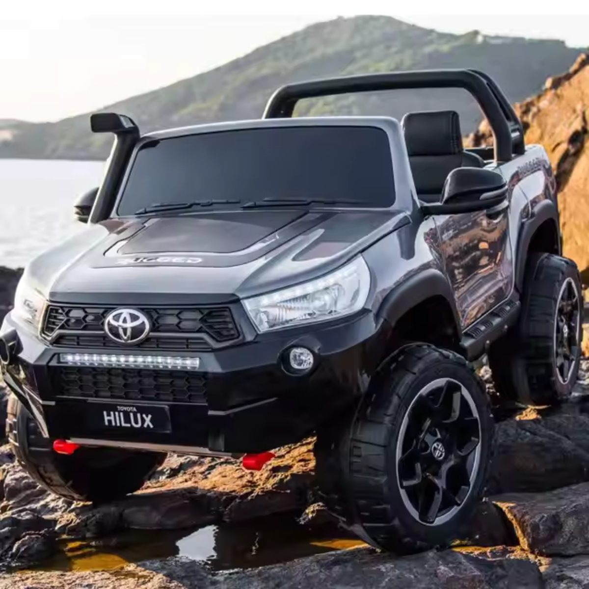 Licensed Toyota Hilux Rugged 24V Kids Ride-On Car 800W 4×4 2-Seater – Grey Painted