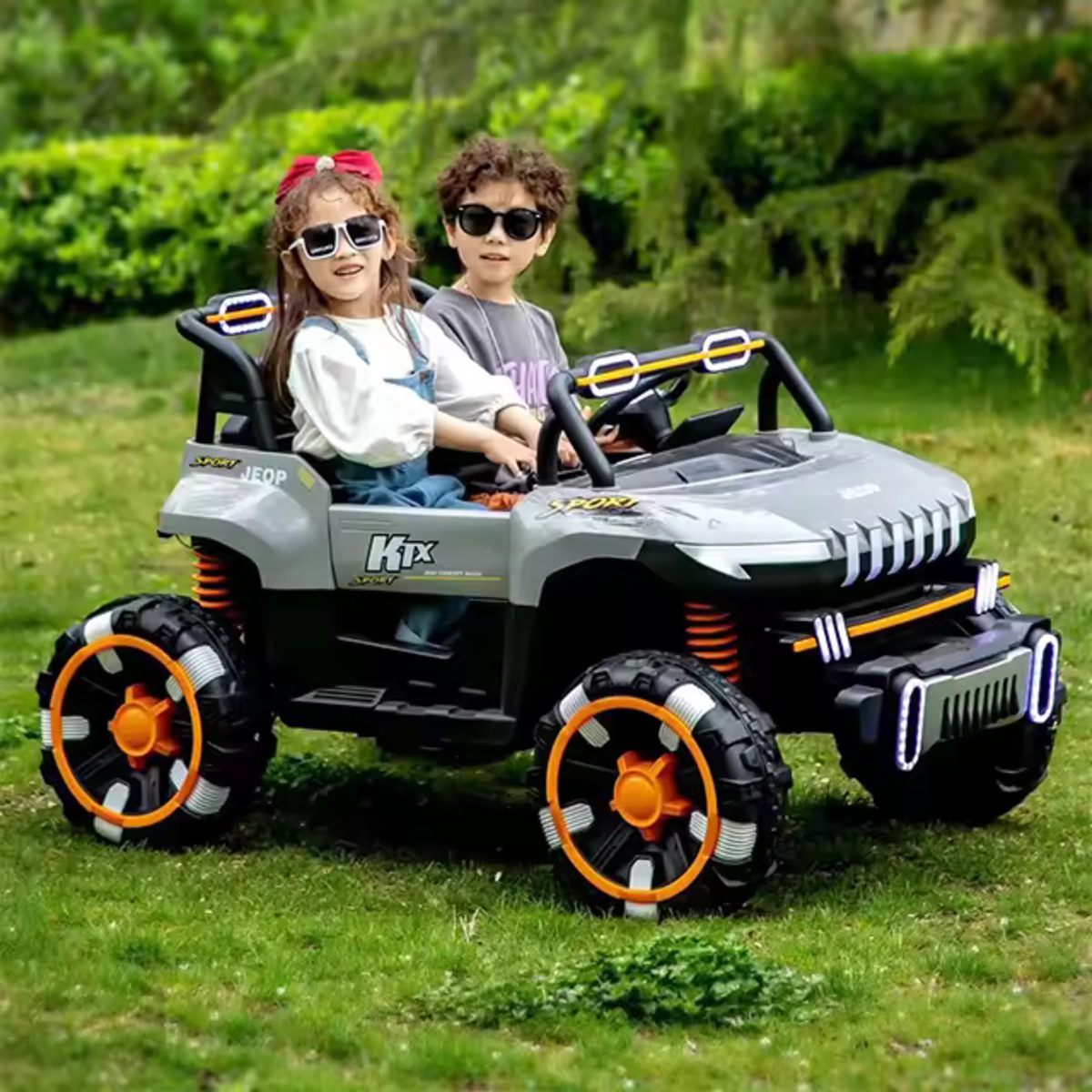 24V Kids UTV Ride-On Buggy 2-Seater 4WD Electric Car with Bluetooth – Grey
