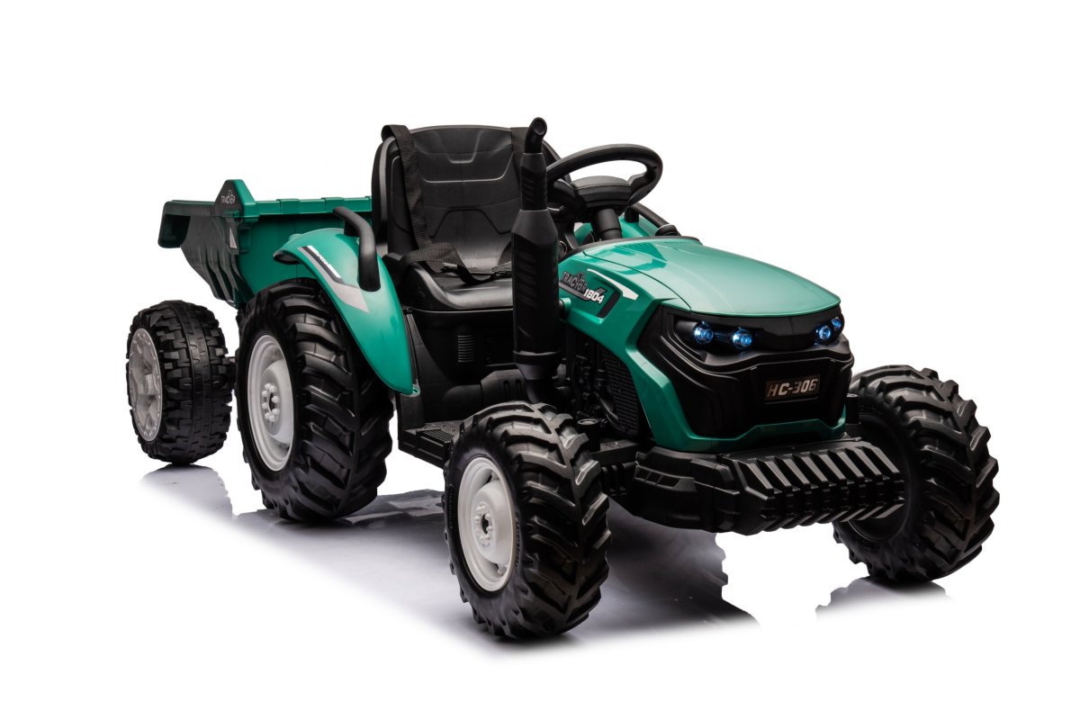 24V Kids Ride-On Tractor with Trailer & Skip Bucket Electric Farm Vehicle – Green