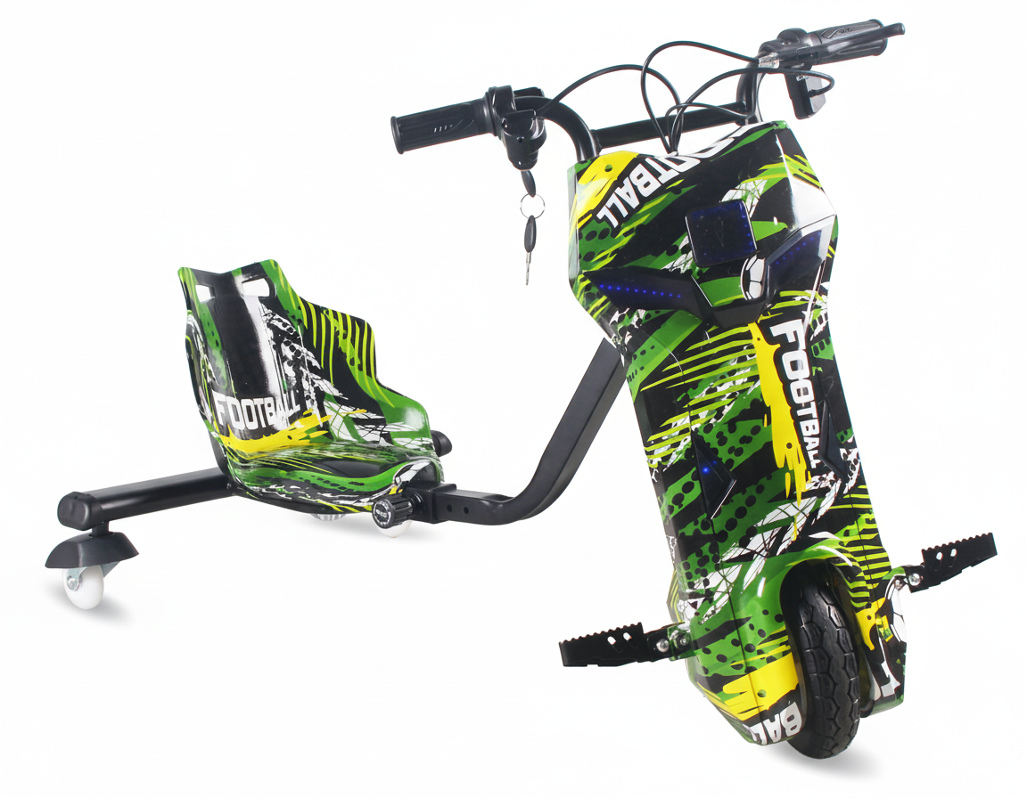 36V Kids Drift Trike – Green Football Ride-On Electric Drifting Kart with Lights