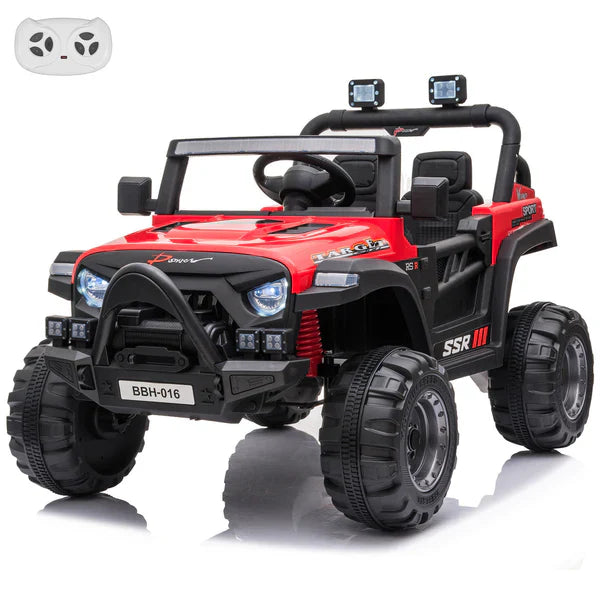 12V Jeep Ride-On Car for Kids with Remote, Music & Lights – Red