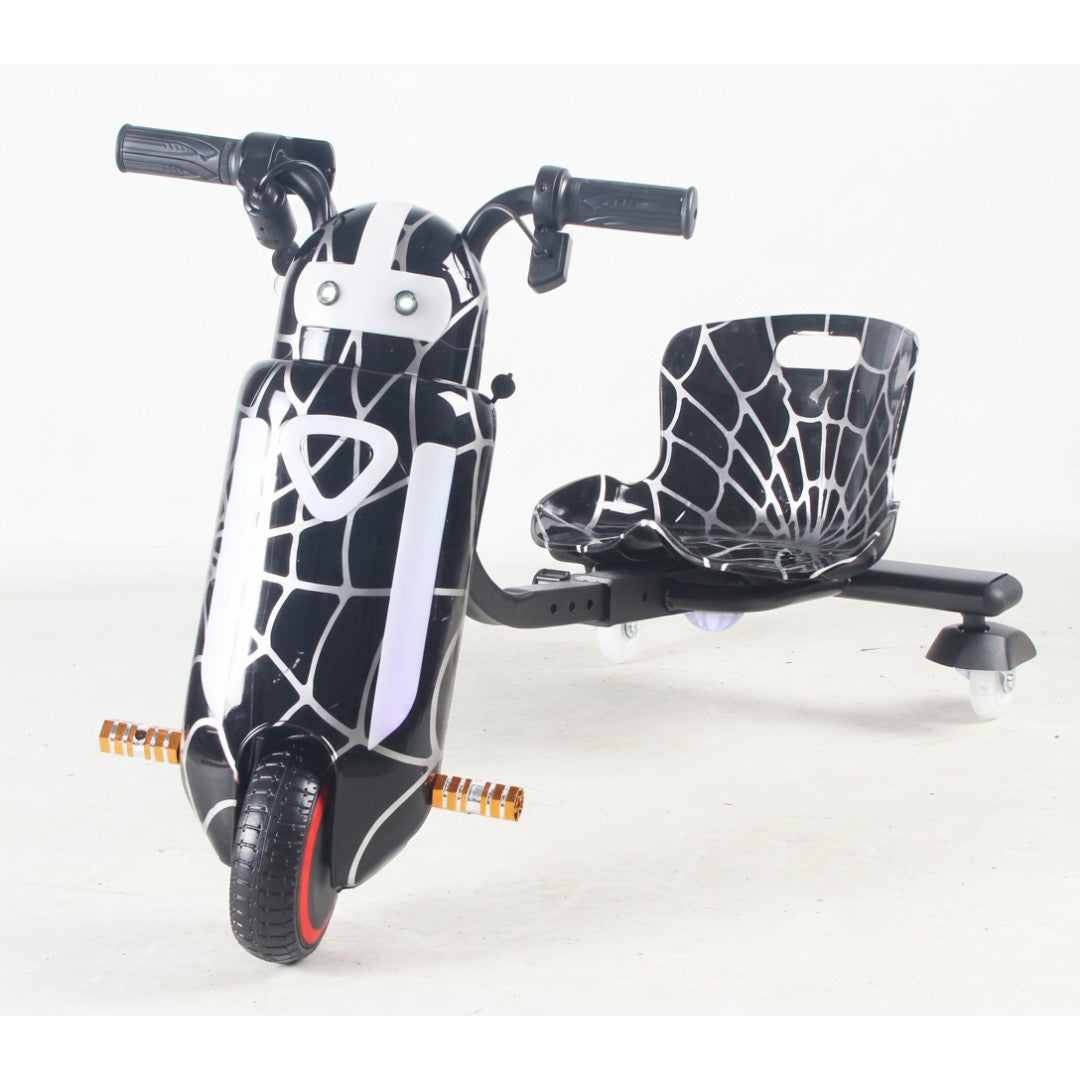 Black Spider 36V Kids Electric Drift Trike – Ride-On Go Kart with Music & Laser Lights