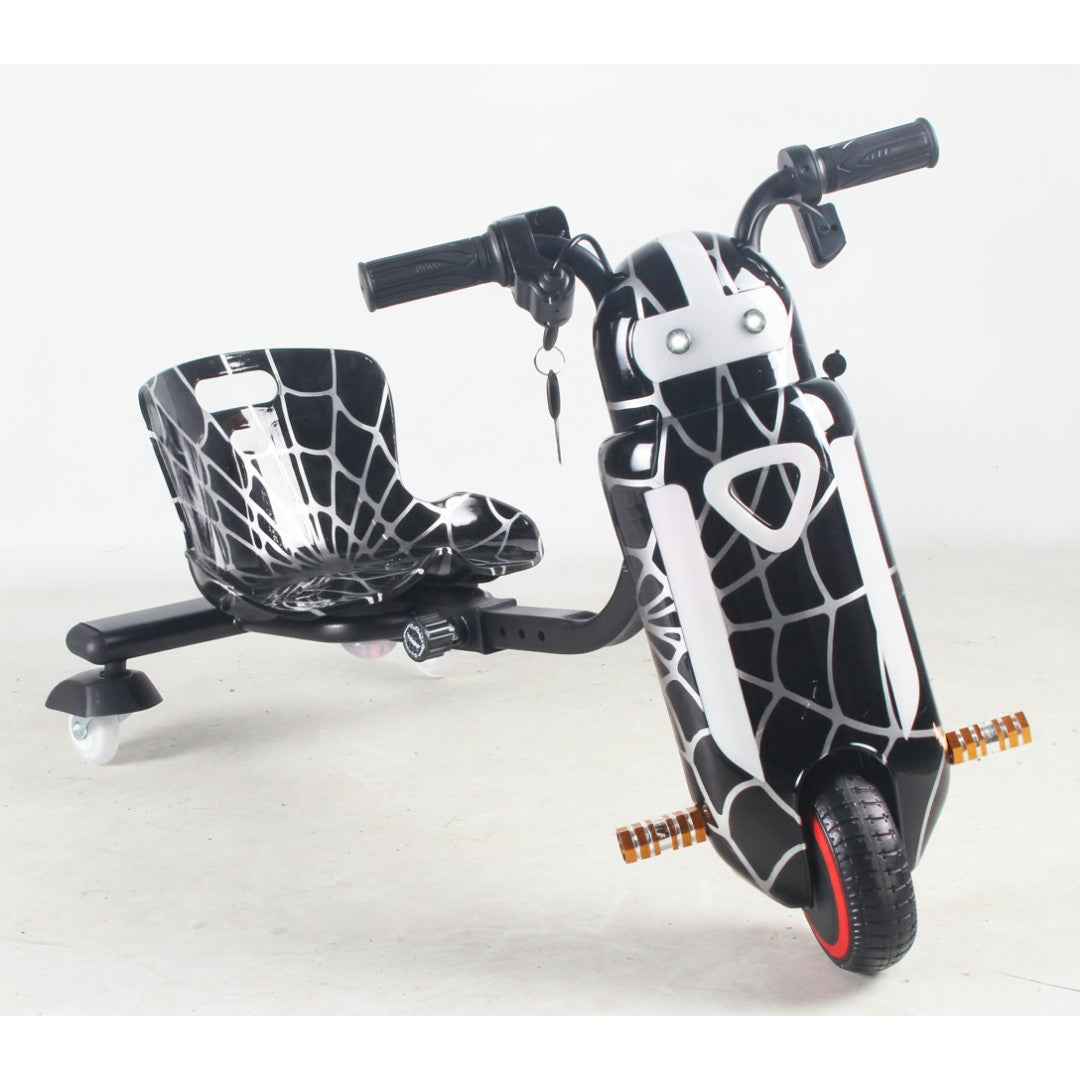 Black Spider 36V Kids Electric Drift Trike – Ride-On Go Kart with Music & Laser Lights