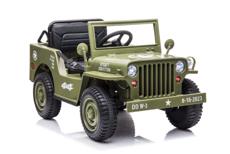 12V Military Jeep Electric Ride On Car For Kids - Green