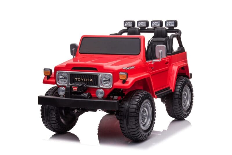 Kids' ride-on cars in a display setting