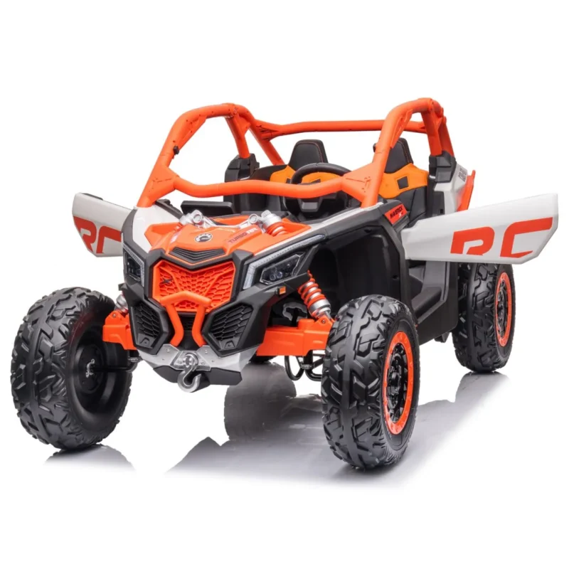 Scaled view of a 24V orange licensed Can-Am ride-on car